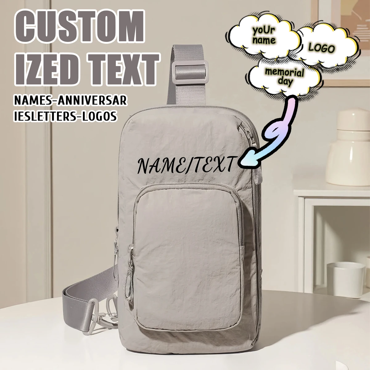 

High-end customized logo multifunctional chest bag men's casual lightweight one-shoulder messenger bag women's personalized diy