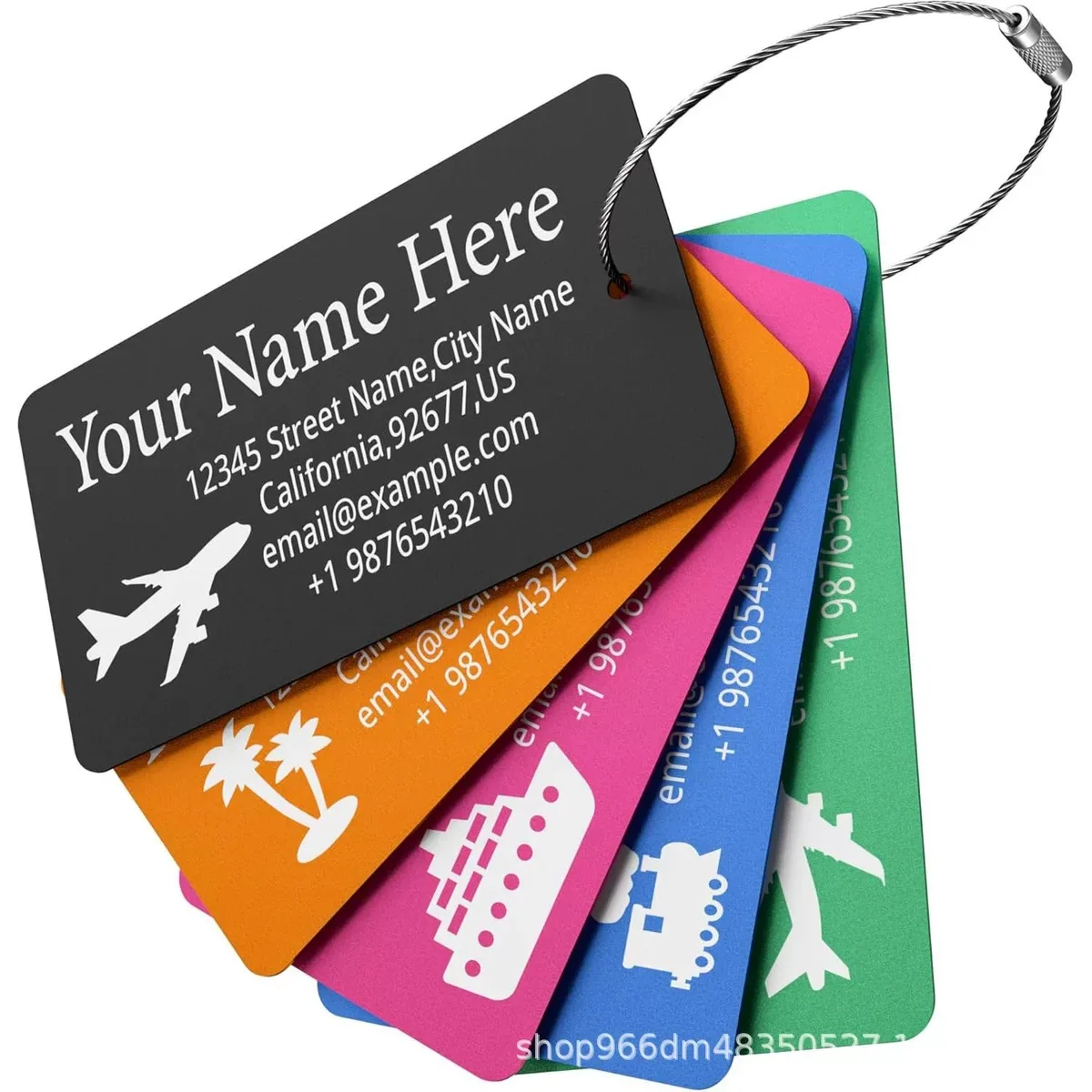 Laser Custom Logo Key Chain Ring Personalized Name Number Stainless Steel Tag Keychain Backpack Luggage Rectangle Square Keyring