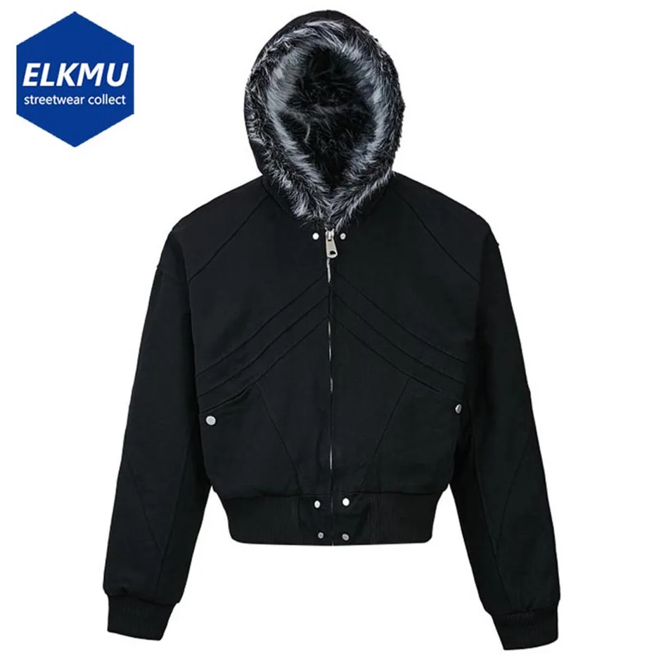 

Men Winter Jackets Padded Coats Plush Warm Parkas Fur Collar Bubble Coats Streetwear Harajuku Oversized Jackets