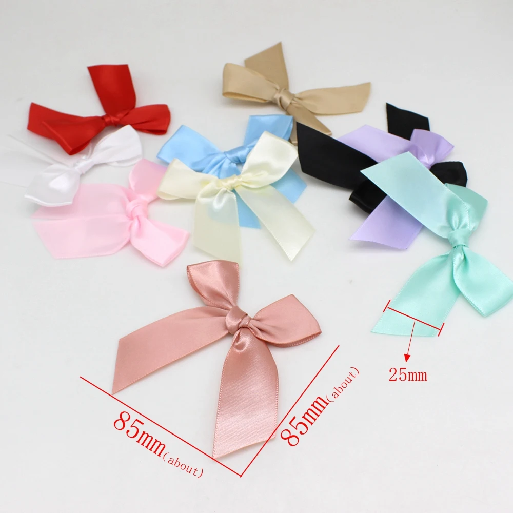 20 or 50PCS 85*85mm Mix Color Satin Ribbon Bows Handmade Flowers Sewing Accessories DIY Decoration Appliques Crafts