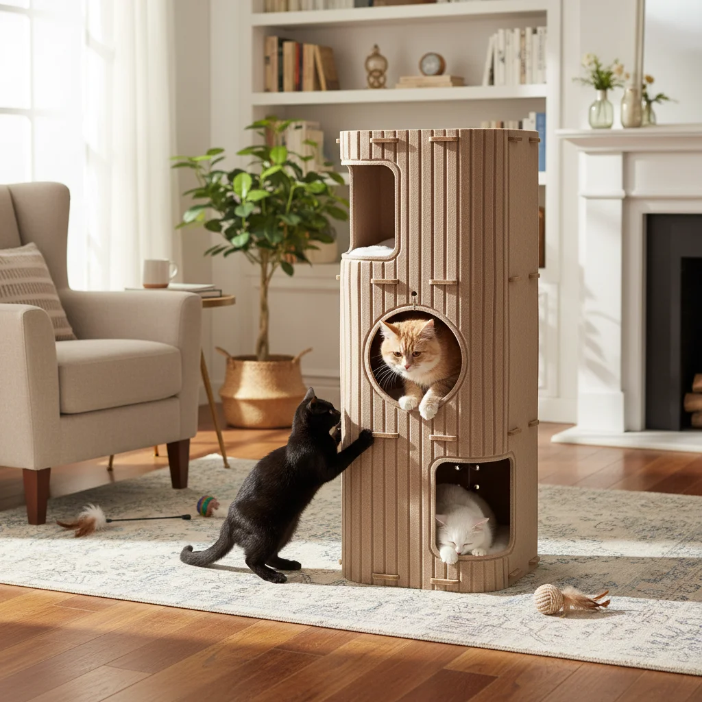 Felt Cat Tree House Closed Pet Four-season Tree Hole Multi Layer Design And Scratching Board Drill Hole For Indoor Pet Use