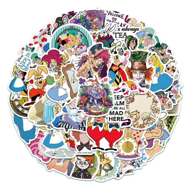 50PCS Disney Movie Alice in Wonderland Stickers Cartoon Graffiti Decals Laptop Phone Guitar Luggage Toy Sticker for Kids