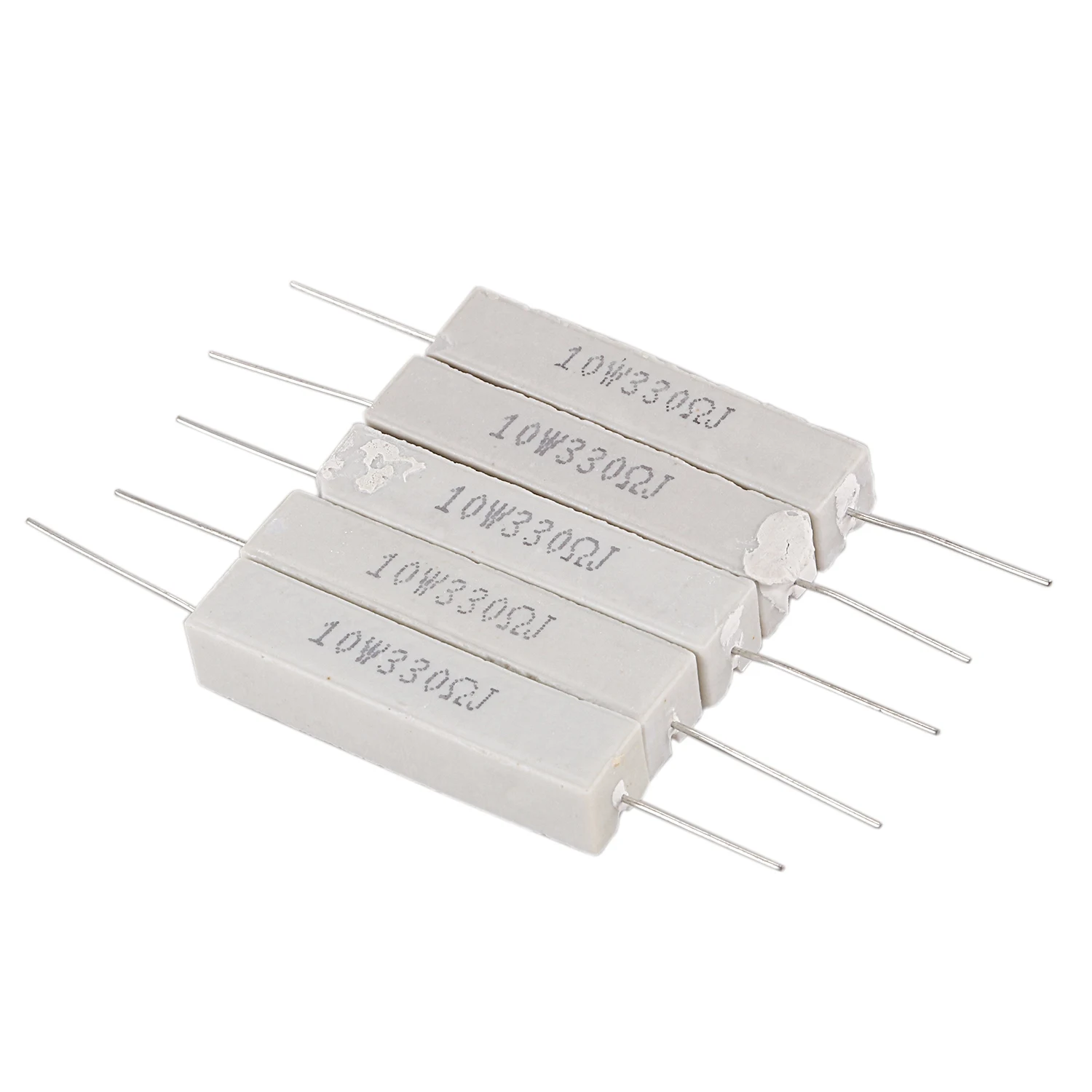 AAAE 5 x 330 Ohm 5% 10W Watt Wirewound Ceramic Cement Resistors White