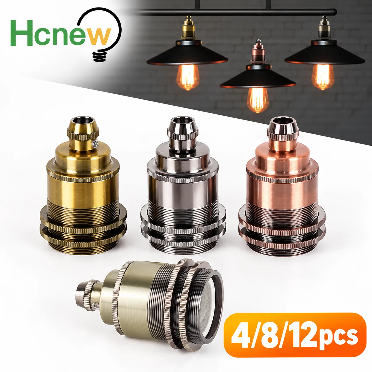 4/8/12pcs Vintage Socket E27 Base Lamp Heat Resistant Pendant Light Brass Antique Lighting Lamp Fitting Porcelain Lampholder