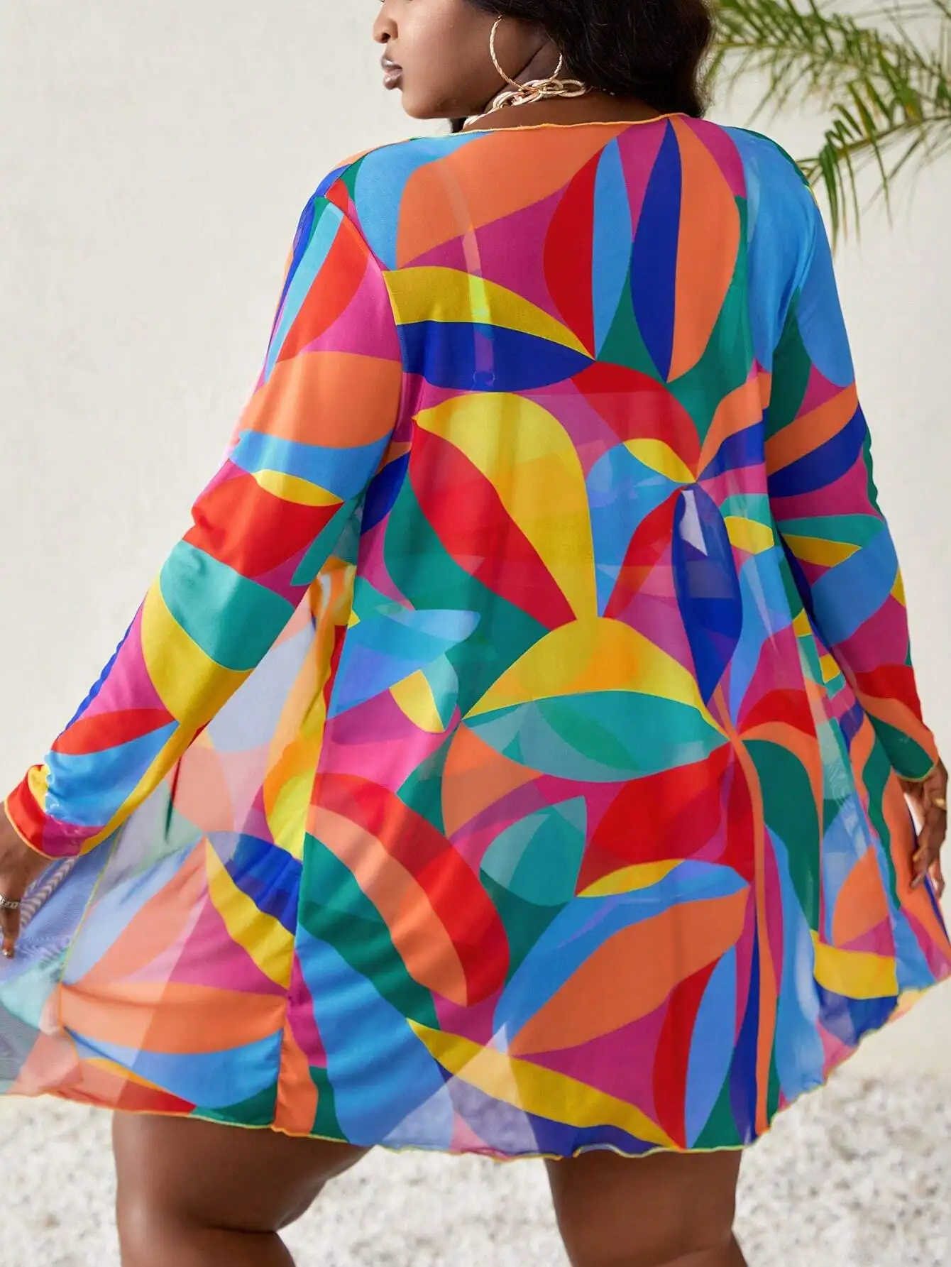 

Комплект из 3 предметов для плавания больших размеров: бралетт с завязками спереди, шорты-бикини и накидка с длинными рукавами