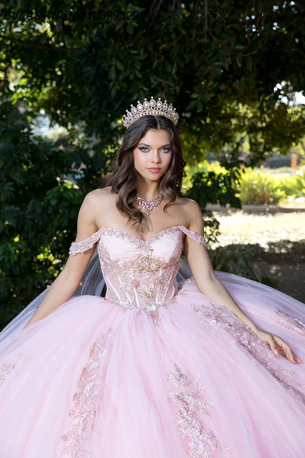 EVLAST Maßgeschneidertes 2022 Rosa Ballkleid Quinceanera Kleid Spitze Applikation Perlen Cape Korsett Sweet 16 Vestidos De 15 Anos E1Q574