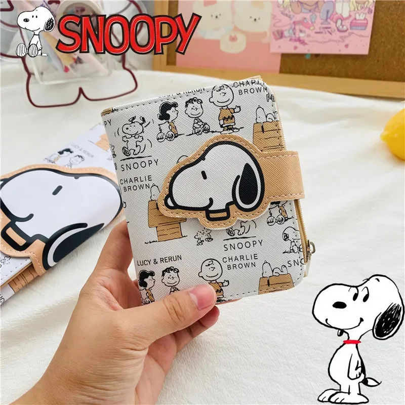 Snoopies Anime Change Bank Card Storage Bag Kawaii PU Wallet Short Zipper Coin Handbag Long Style Fold Purse Girl Birthday Gift