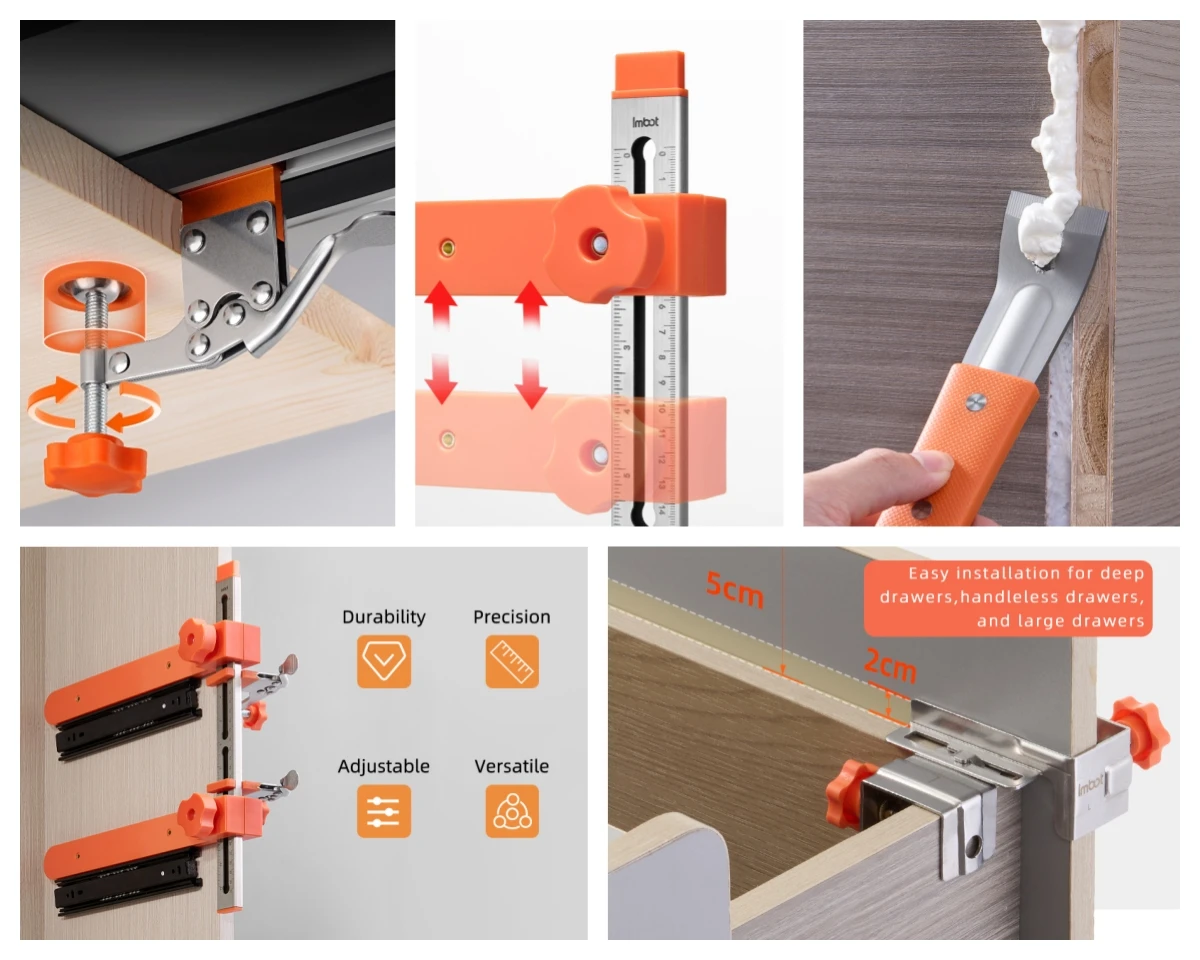 Imbot Set 7-Piece Cabinet Installation Tool, Include Right-Angle Clamp, Quick Clamp, Pry Bar, Positioning Frame, And Storage Bag