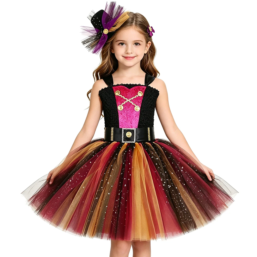 Girls Pirate Costume Glitter Tulle Tutu Princess Dress Ball Gown Kids Halloween Carnival Party Sea Buccaneer Dress Up Clothes