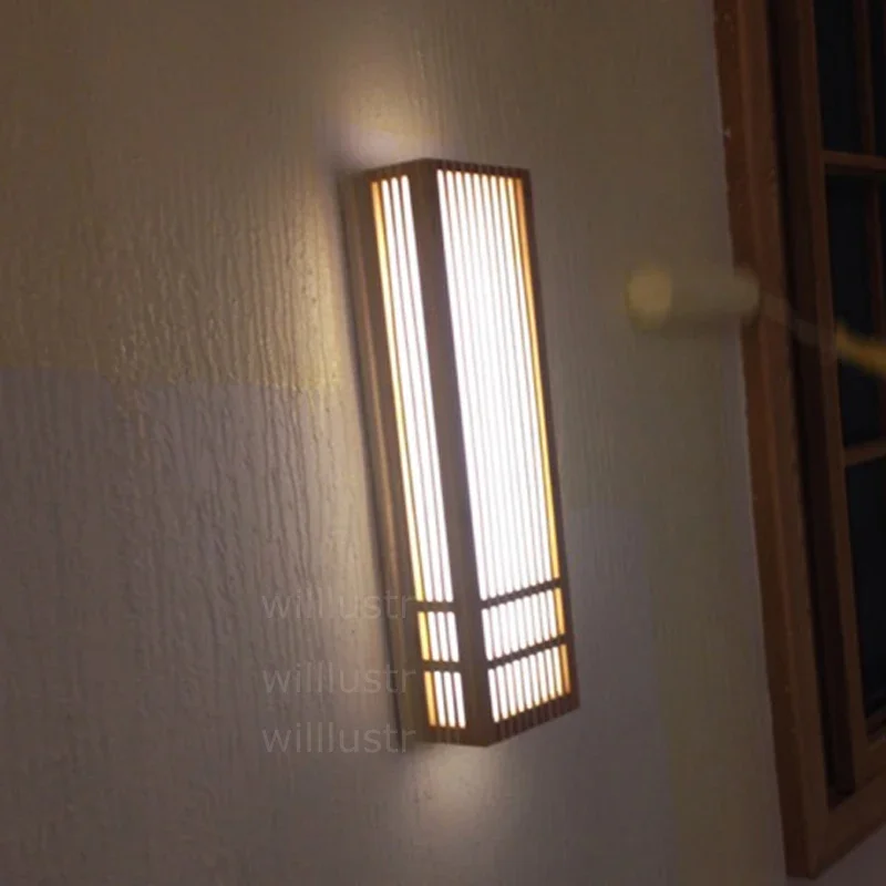 

Natural Bamboo Wall Light LED Wood Sconce Lamp Nordic Japan Style Living Room Restaurant Cafe Bar Bedroom Hotel Hall Izakaya