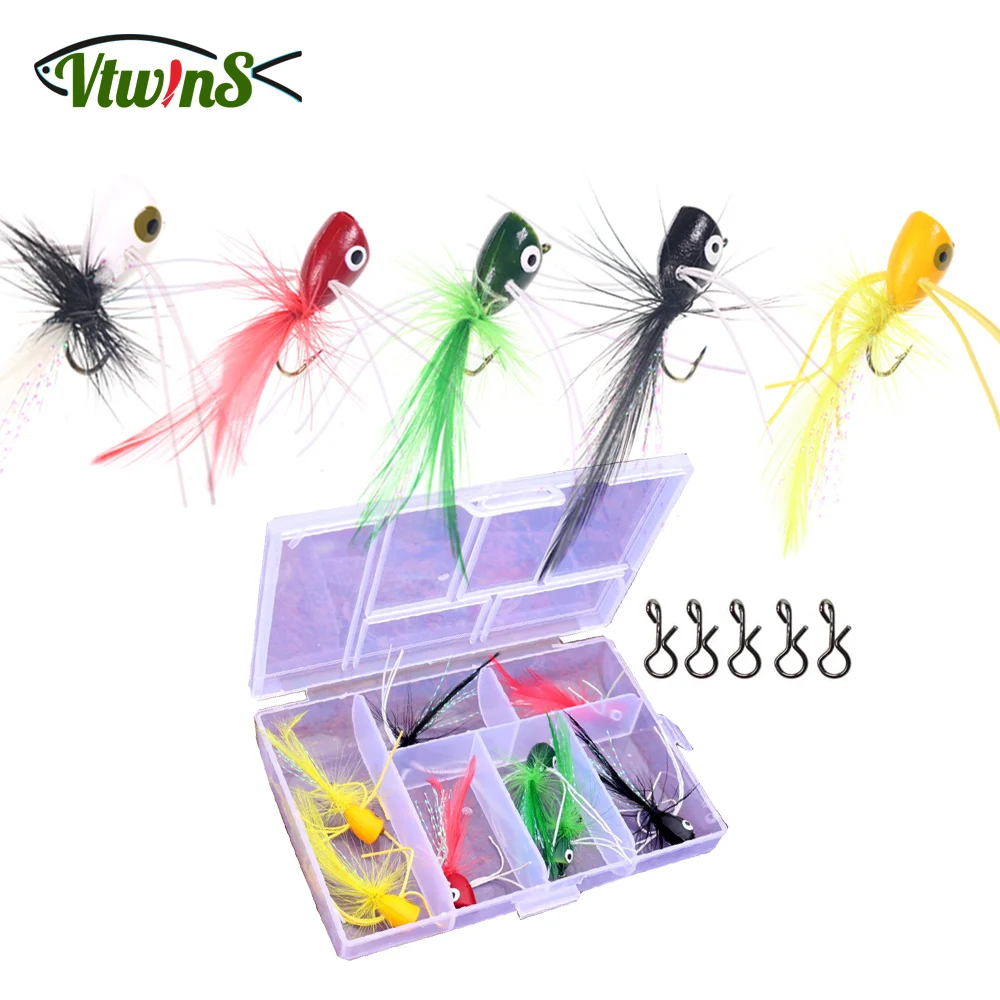 

VtwinsTopwater Popper Flies for Fly Fishing Panfish Bluegill Bass Bugs Trout Foam floating Fake Lures Artifical Bait Fish Hooks