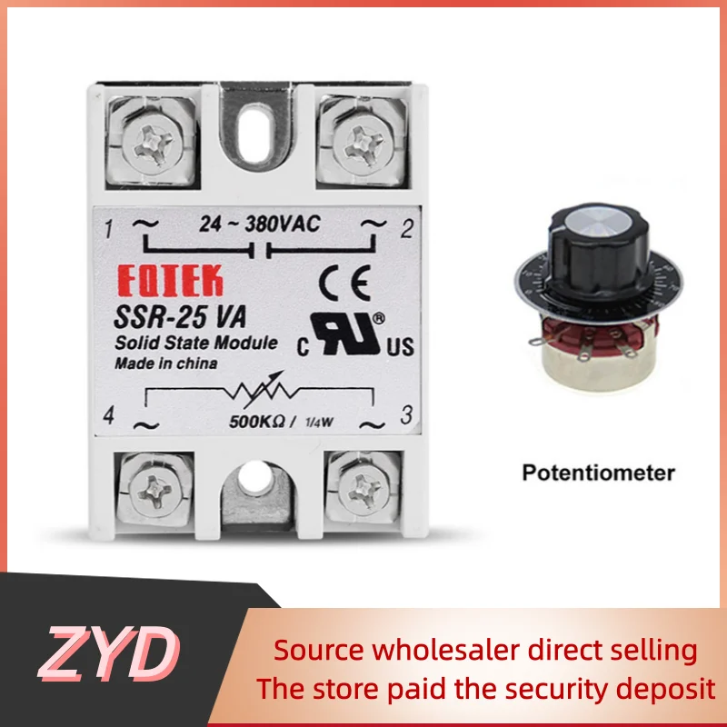 ZYD SSR 10VA 25VA 40VA Solid State Relay Voltage Regulator 24-380V AC Output with Potentiometer 10A 25A 40A