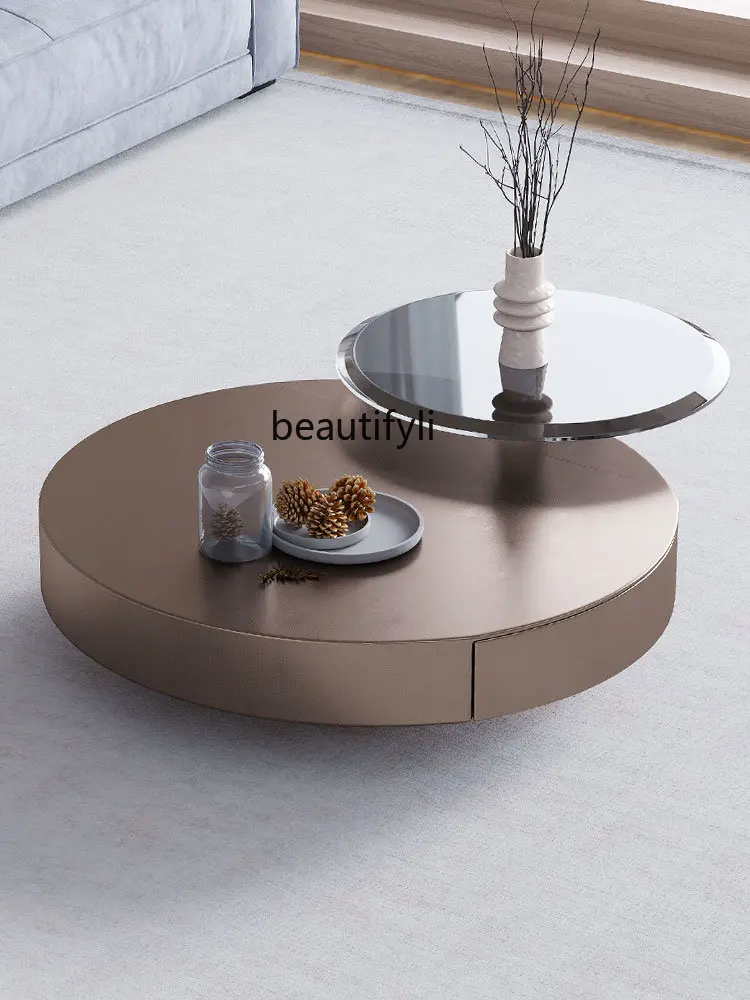 

zq Italian Style Light Luxury Coffee Table Living Room Home Modern Minimalist Quiet Style Small Apartment round Tea Table