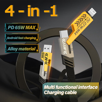 4 In 1 Charging Cable 1m Type-C 65W Fast Nylon Braided Charging Cable Type C to USB C Cable For iPhone Xiaomi