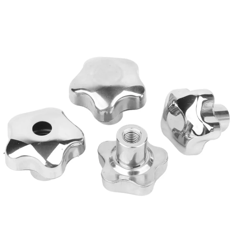 M6~ M20 304 Stainless Steel Female Thread Star Knob Handles Five Star Hexagonal Blind hole Through-hole Locking Nuts 1Pcs