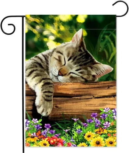 Sleeping Cat Garden Flag 12.5 x 18 inch Double Sided Home Decorative, Spring ... HHJ LLG