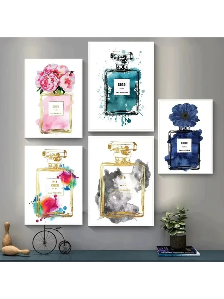 Bouteille de parfum de luxe esthétique, maison moderne, chambre à coucher, Art mural à la mode, Paris HD, huile sur toile, affiche imprimée, décoration