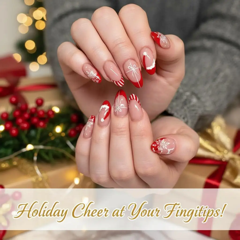 Armadura navideña, 24 Uds., dibujos animados navideños en 3D, prensa en las uñas, lindo Papá Noel/flocos de nieve, cobertura completa, uñas postizas de Año Nuevo