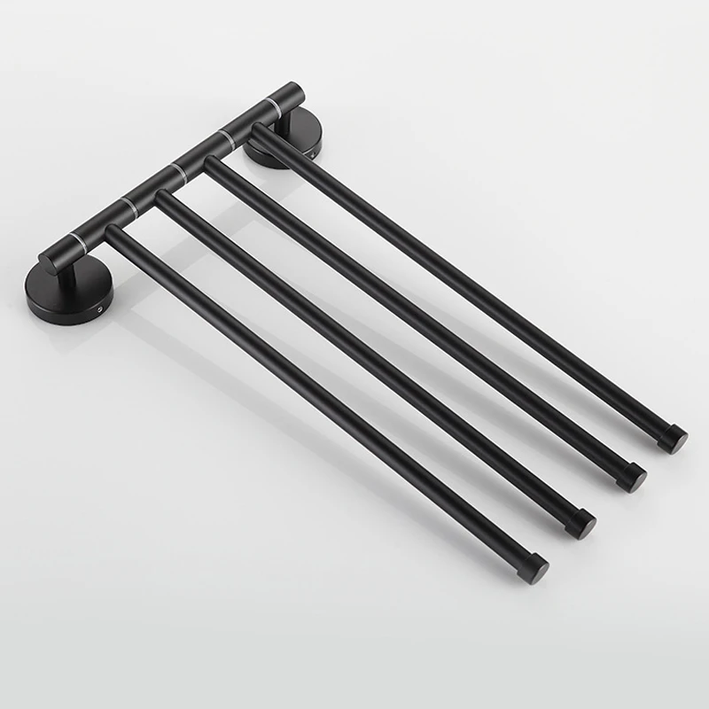Towel Holder Rack Stainless Steel Swivel Towel Bar Hanger Movable Foldable Wall Mount Towel Rail Black Bathroom Storage