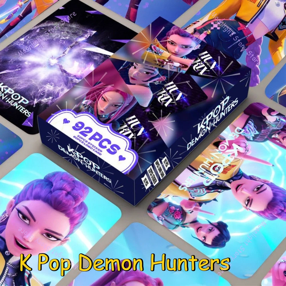 

92Pcs K Pop Demon Hunters Anime Merch DIY Demon Hunt Squad Card Stickers Rumi Mira Zoey Ornaments Gift for Fan Collectible