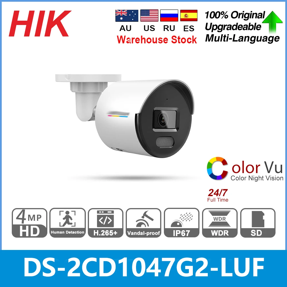 Hikvision IP Camera 4MP HD POE ColorVu DS-2CD1047G2-L(UF) Acusense Built-in Microphone Security Protection Surveillance Camera