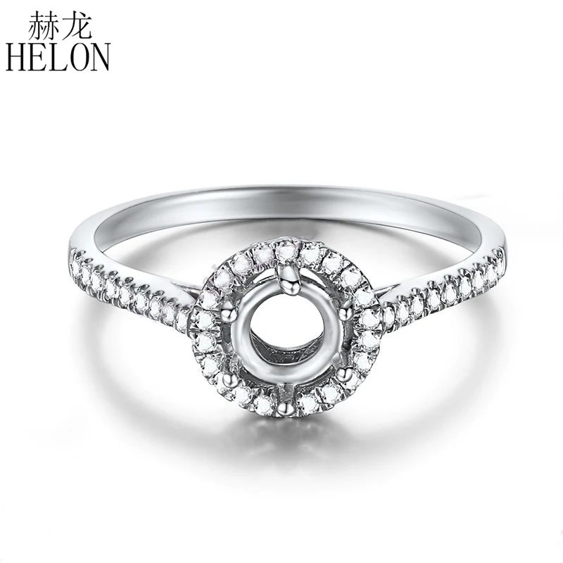 

HELON Round 4.5 -5.5mm Solid 18K 14K 10K White Gold Genuine Natural Diamonds Semi Mount Engagement Ring Setting Women Jewelry