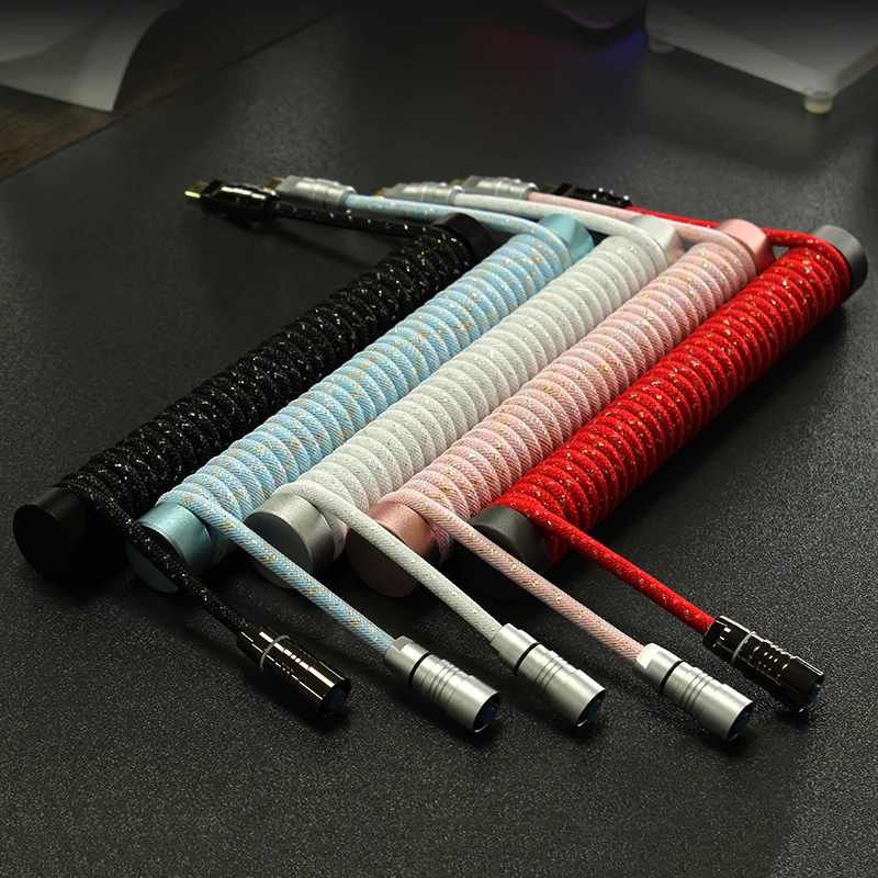 

Customized mechanical keyboard air plug cable spiral type-c braided metal interface 8K magnetic axis data cable