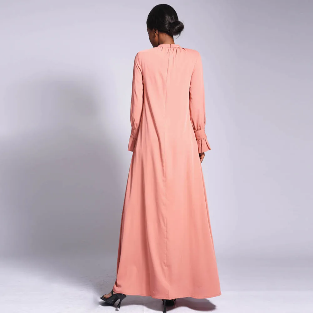 Solid Color Abayas for Women Muslim Long Sleeve Maxi Dress Dubai Turkish Robe Kaftan Islamic Jalabiya African Dresses Abaya Gown