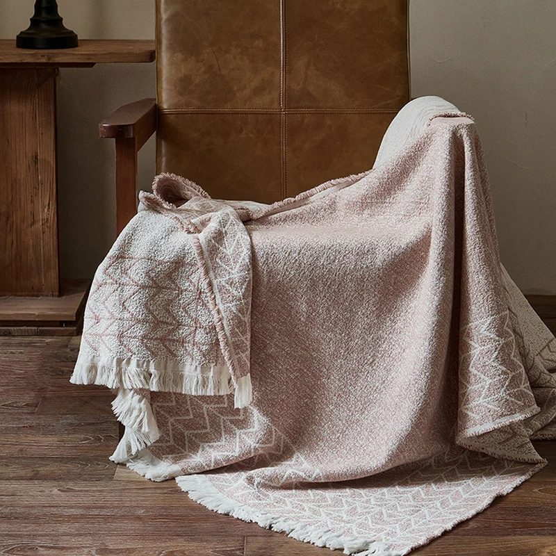 Cotton Linen Blanket Jacquard Woven Tassel Throw Decoration Sofa Bedend Blanket Knee Blanket Air Travel Nap Cover Blanket
