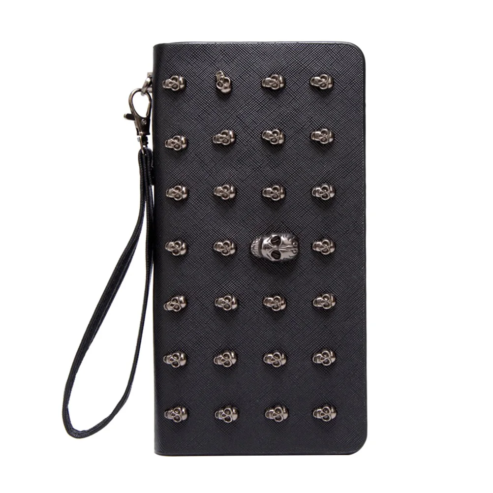 Portafoglio da donna con cerniera lunga Porta carte di credito di grande capacità Porta monete Borsa da esterno Borsa multi-carta Design unico nero