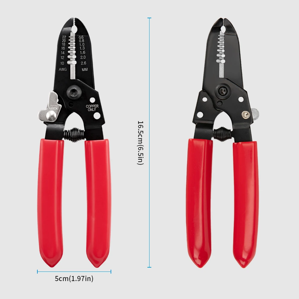 Professional Wire Stripper Pliers AWG22-10 Cable Stripping Cutting Tool Carbon Steel PVC Handle Electrician Repair