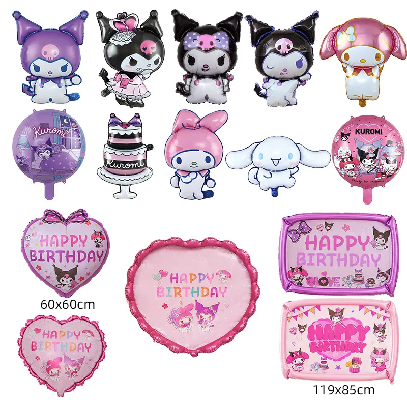 Набор воздушных шаров Sanrio Kuromi, милый мультяшный номер 1-9, украшение для дня рождения для девочек, реквизит, фиолетовый воздушный шар из фольги для душа, ролевые игры