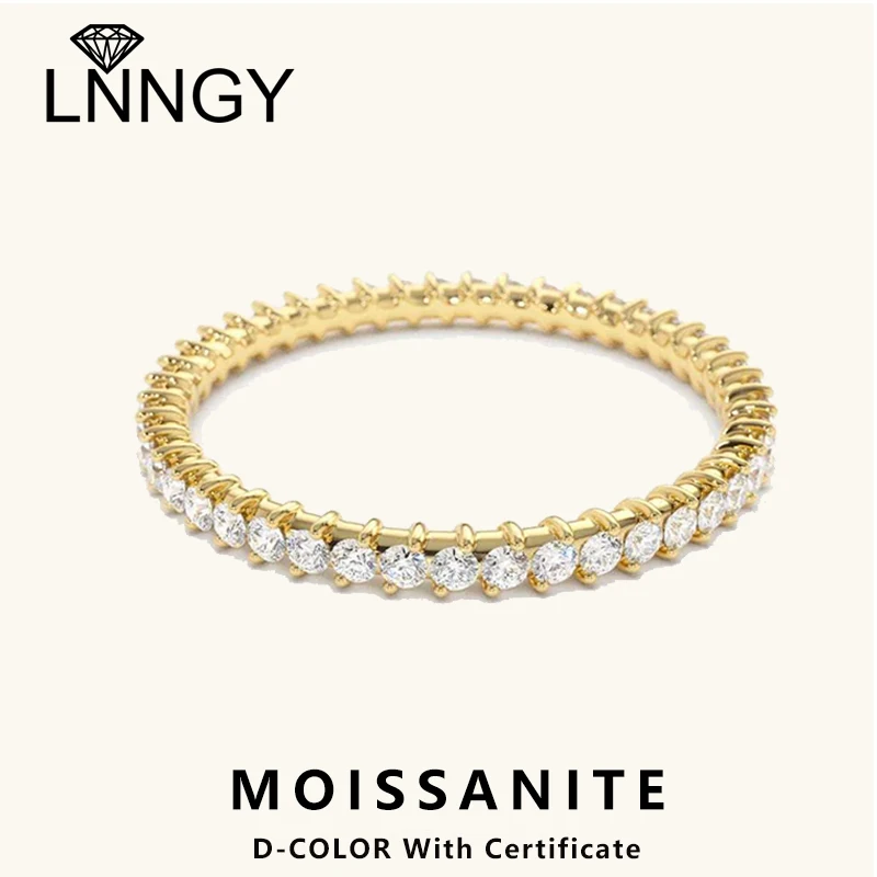 

Lnngy 14k Gold Plated 2mm Petite Moissanite Eternity Ring Bague Argent 925 Silver Certified Rings For Women Finger Jewelry