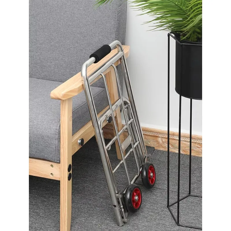 150kg Loading Portable Pulling Cart Small Foldable Trailer Stainless Steel Trolley Shopping Cart  Luggage Cart Pulling Goods