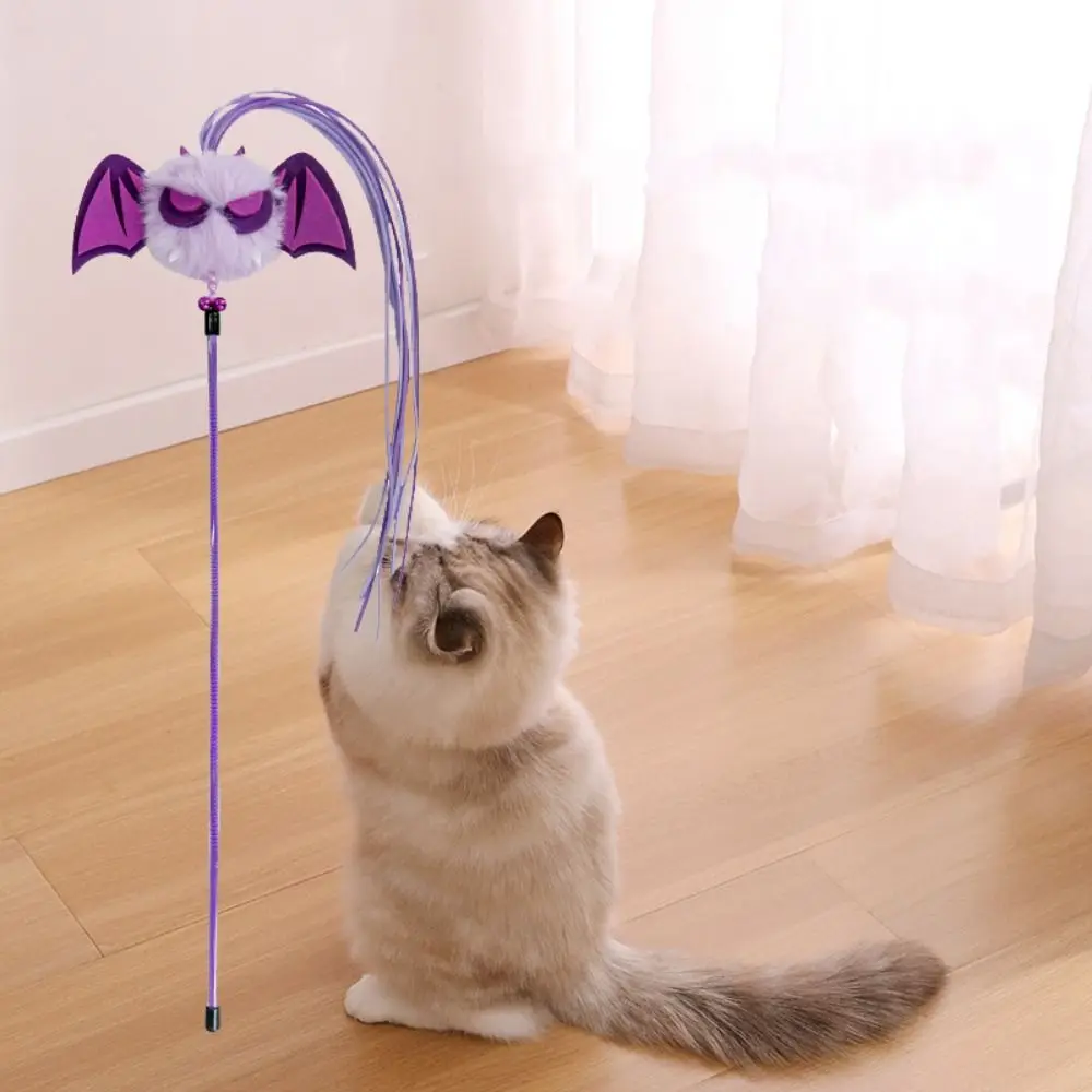 

Cat Accessories With Bells Halloween Cat Teaser Stick Tassel Plush Tassel Cat Teaser Pole Black/Purple Interactive Christmas