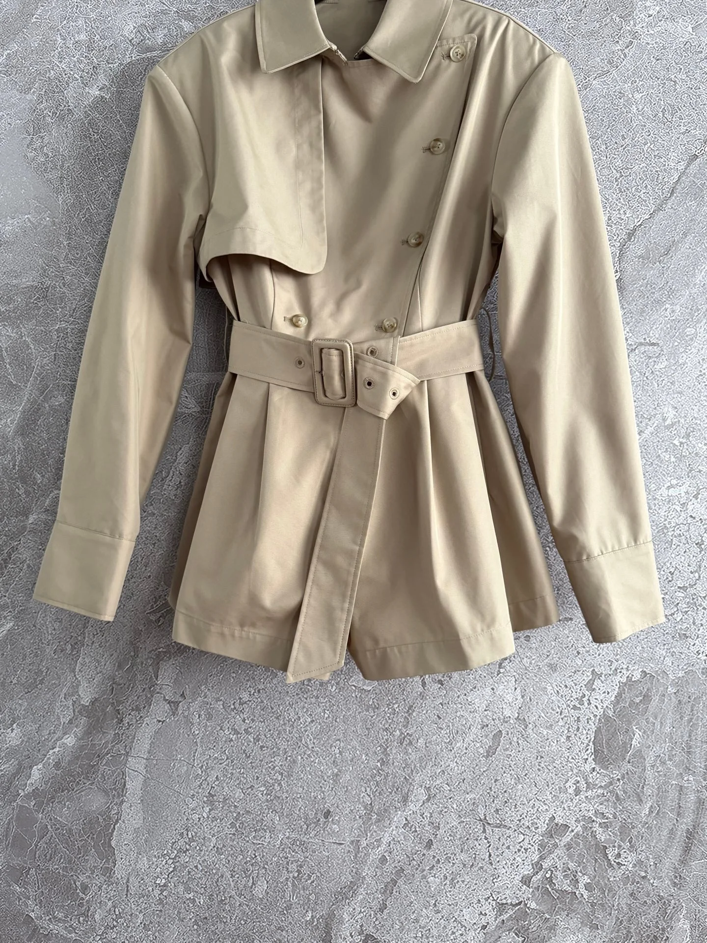 Women Cotton Blend Turn-down Collar Long Sleeve Double Breasted Lace-up High Waist Casual Windbreaker Jumpsuit