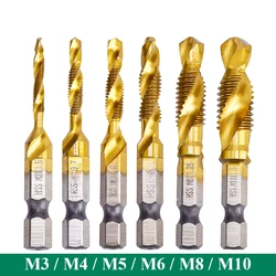 metric thread tap drill bits HSS High Speed Steel Drill Bits Set m3 m4 m5 m6 m8 m10 hex shank screw tap for metal wood Tap Drill