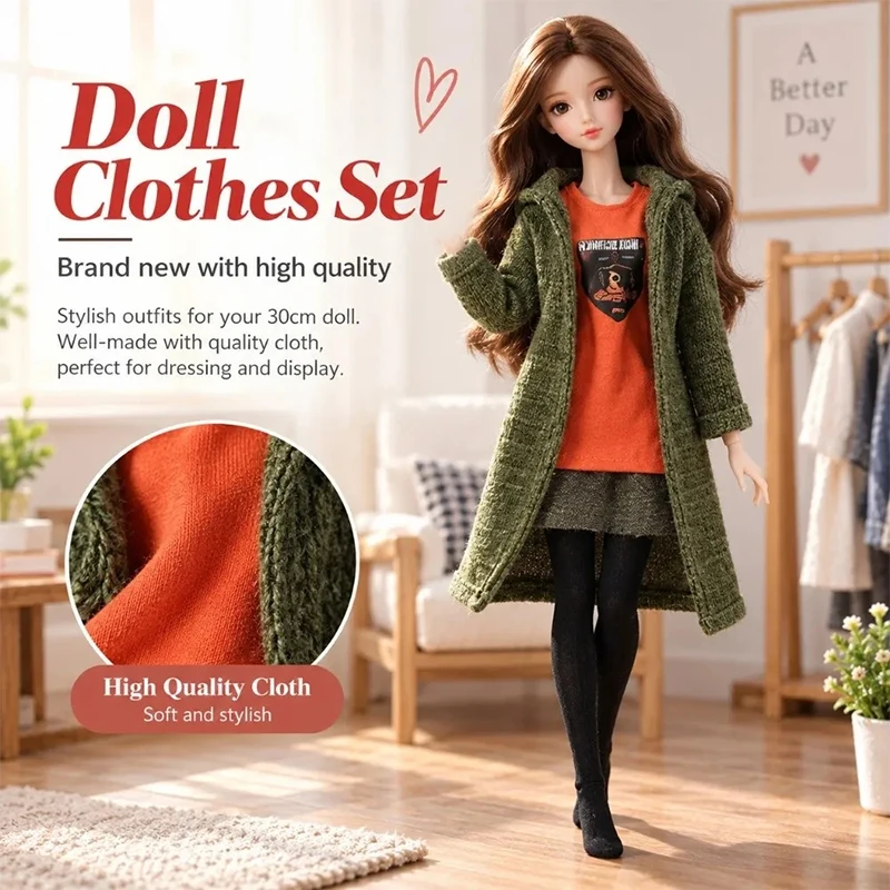 30cm Supermodel Clothes Doll Coat Half Skirt Pants Set DIY Fashion Doll Daily Clothing Toy Doll Clothes Accessories Gifts