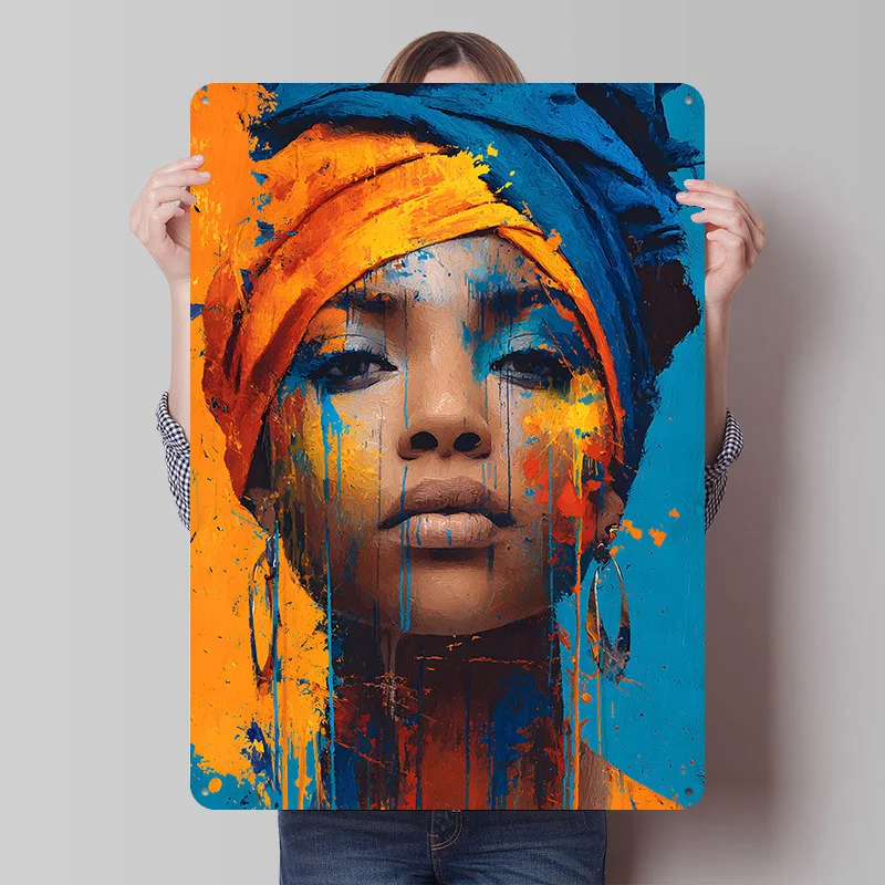 Farbenfrohes Porträt einer Frau Gedrucktes Poster Individualisierte Retro-Wandkunst Vintage Metallschilder für Heim- und Spielzimmerdekoration