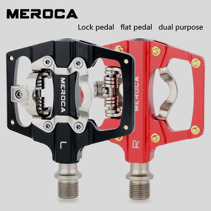 Meroca Bicycle Dual-Use SPD Lock Pedal To Flat Pedal Self-Locking Pedal Mountain Bike Lock Pedal DU+Peilin  Aluminum Alloy Pedal