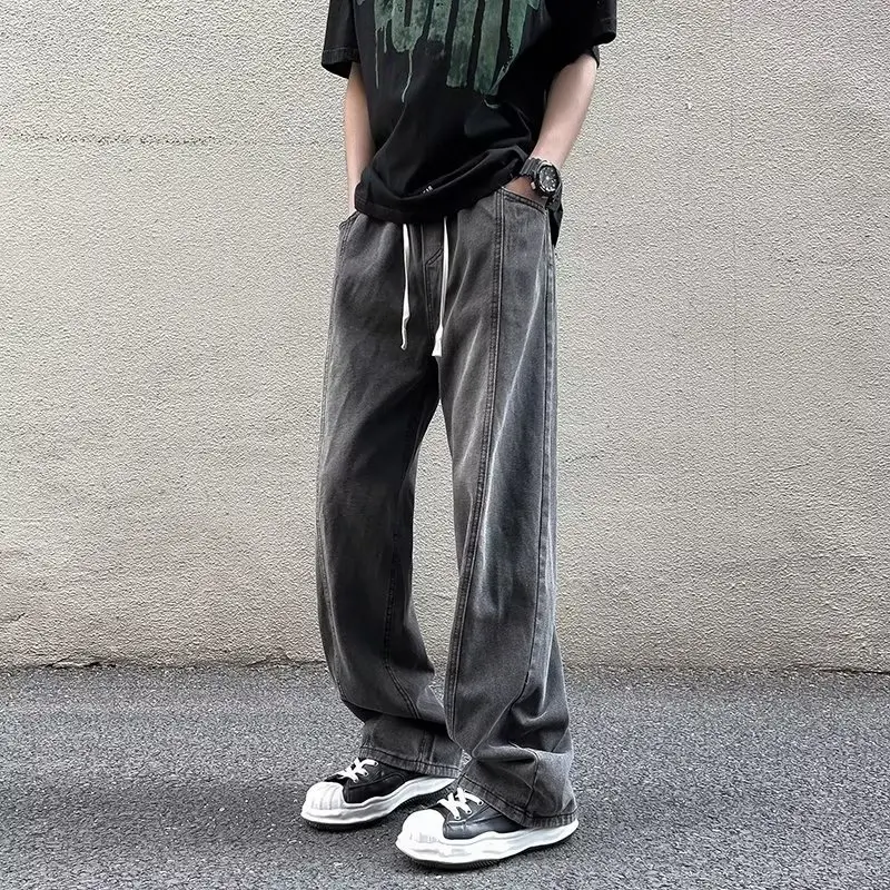 Korean Fashion Men's Baggy Jeans Men's Cargo Pants Straight-leg Fashion Brand Hip Hop Streetwear Solid Color Jogger Trousers
