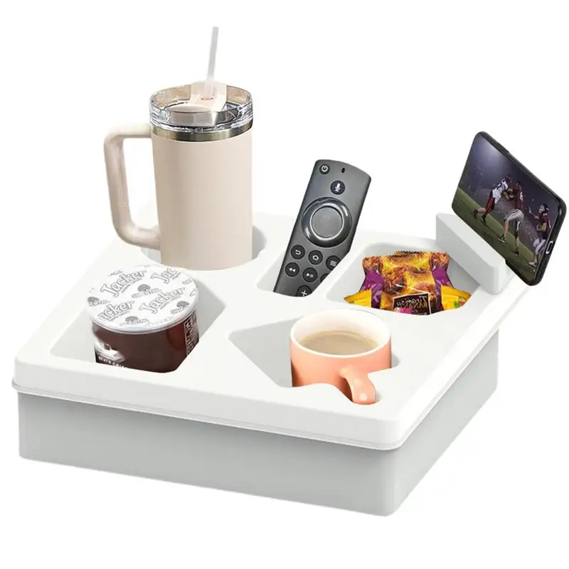 Couch Cup Holder Tray Silicone Couch Caddy with Phone Holder Bed Sofa Organizer Anti-Spill Sofa Cup Holder for Snacks Beverage