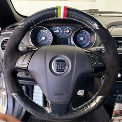 Car Steering Wheel Cover Carbon Fiber Leather For Fiat Punto Bravo Linea Qubo Doblo Grande Punto DIY Steering-Wheel Cover Wrap