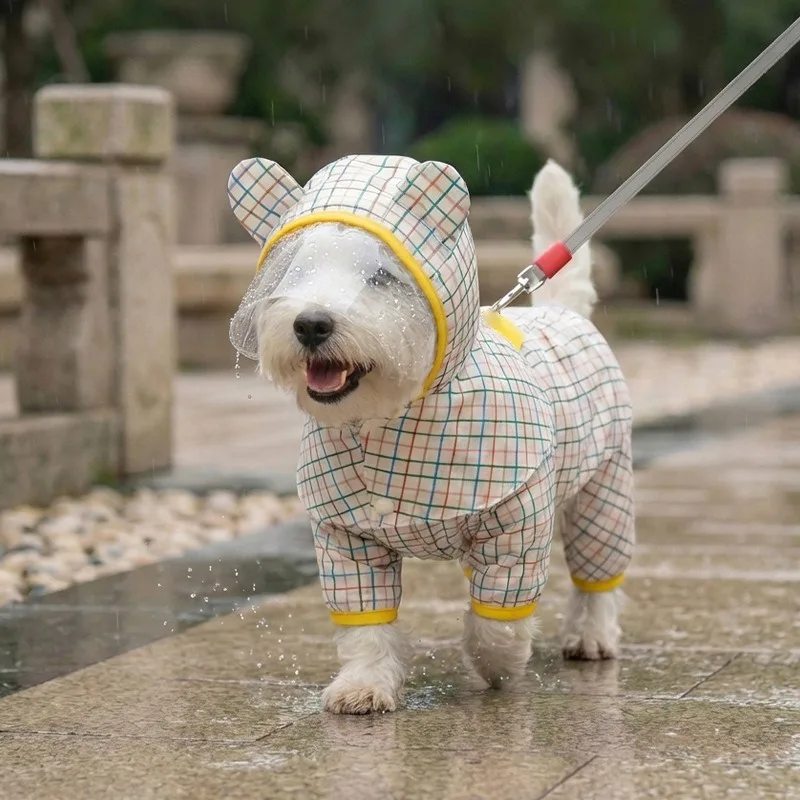 Hunde-Regenmantel mit Karomuster für Kleine Hunde, Wasserdichte Kleidung für Regentage, Outdoor-Bekleidung, Sommer-Teddy-Vierbeiner-Kleidung