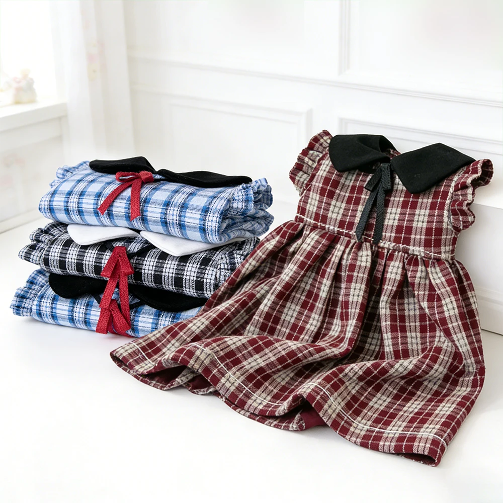 Blyth Doll Clothes Kawaii School skirt style Plaid dress Bow tie Uniform Outfit for OB22 OB24 YMY Licca Azone Doll Accessories