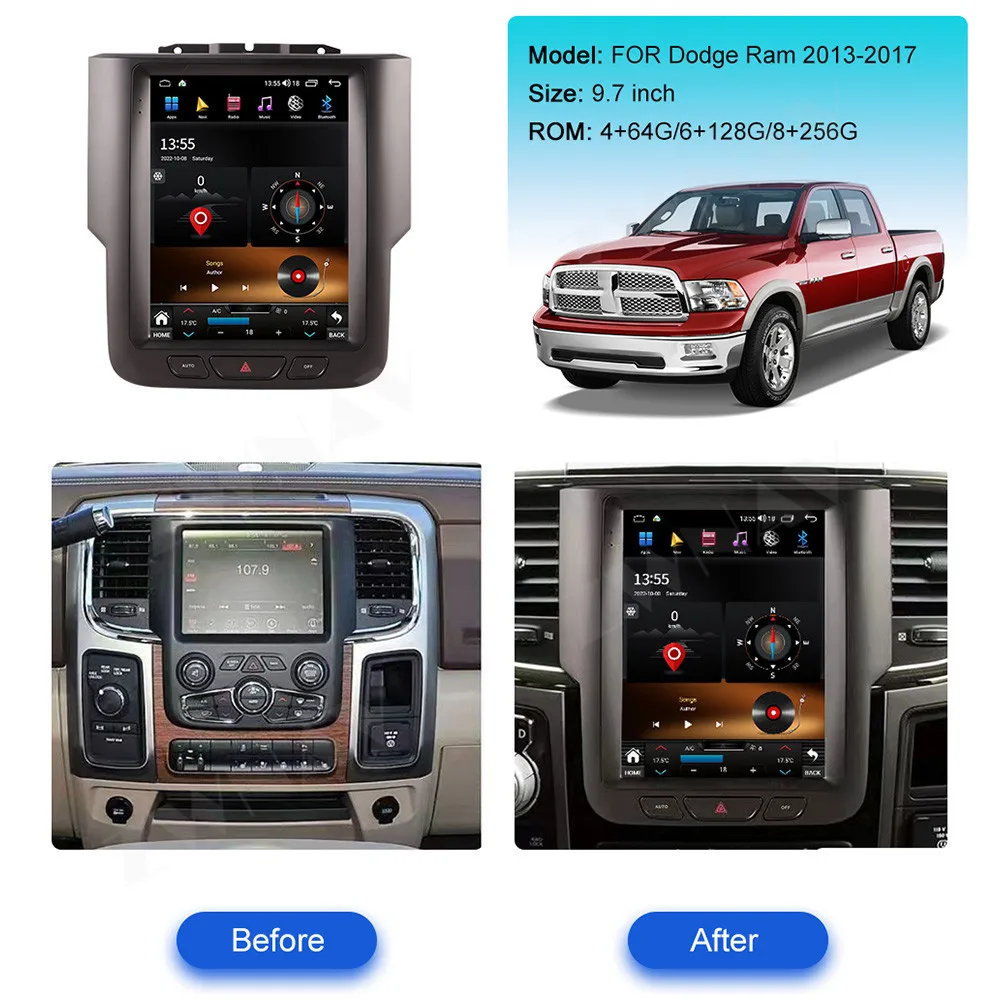 9.7 Inch Android 13 Car Radio For Dodge RAM 1500 2013 - 2017 Vertical Screen Auto GPS Navigation Multimedia Video Player Carplay