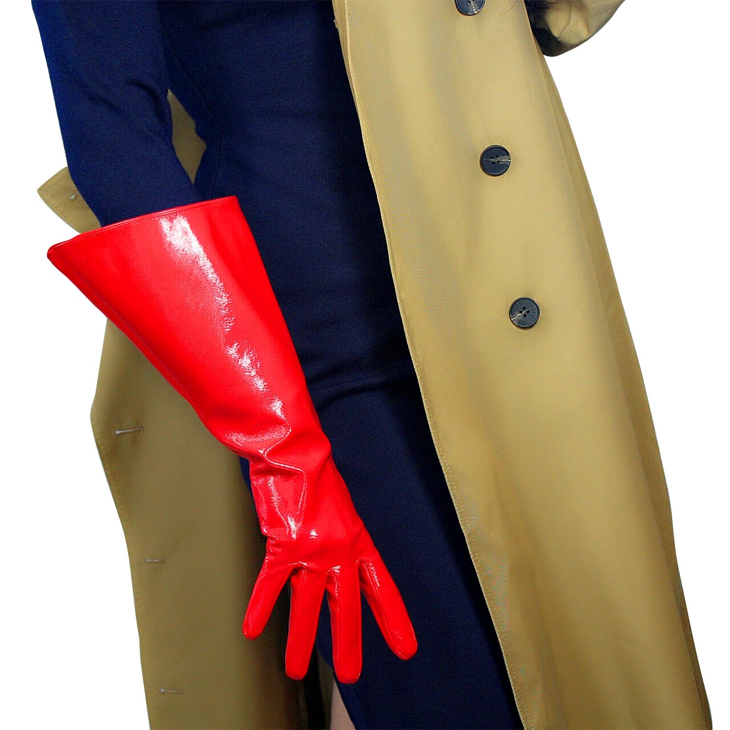 DooWay Unisex Shine Red Large Latex Gloves Oversize Big Puff Sleeves Elbow Long Faux Leather Cosplay Nightclub Evening Glove