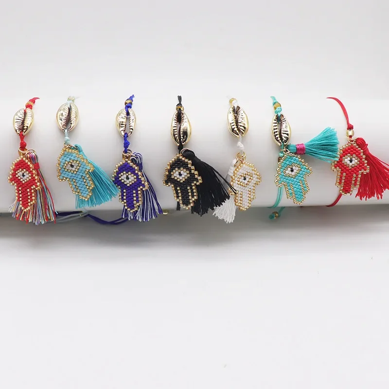 Rice bead bracelet Originality The palm of Fatima Design Eye Hand knitting Bohemia Adjustable Fashion Simple Beaded bracelet