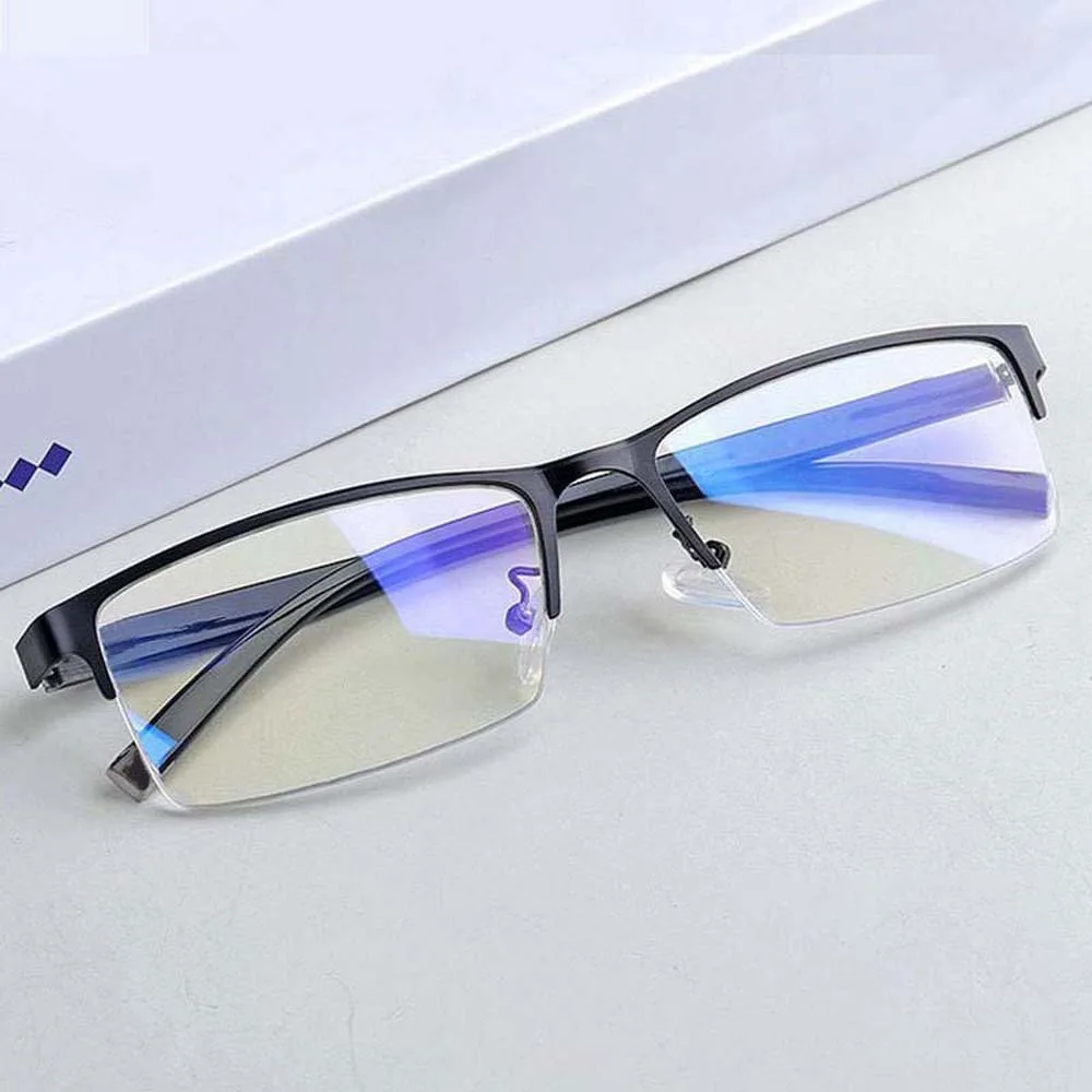 Transparente Anti-Blu-ray-Brille, PC-Legierung, halber Rahmen, Business-Brille für Kurzsichtigkeit, Kostümzubehör, HD-Lesebrille für Herren, Studenten – Detail 4