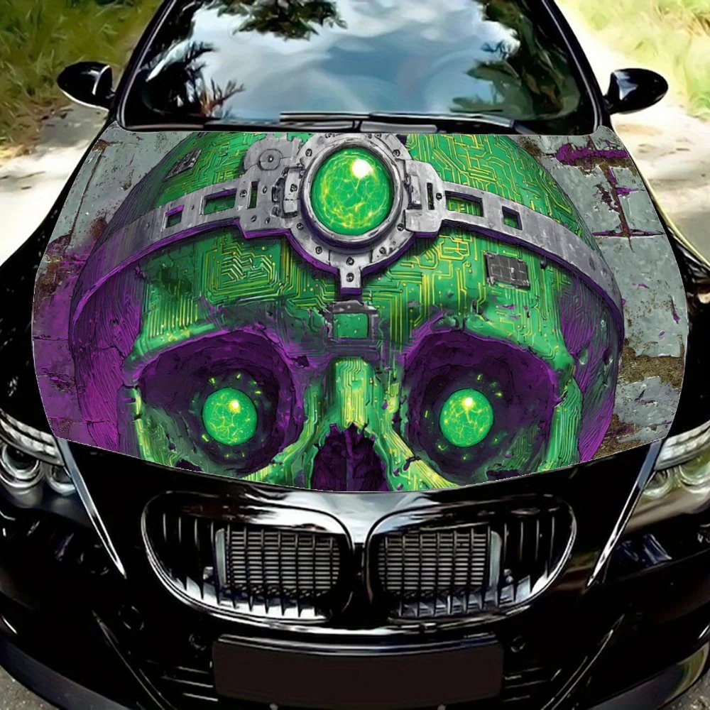 

Cyberpunk Skull with Green Circuits,Car Hood Decal, Self-Adhesive Waterproof PVC Car hood Sticker,Car Decoration Scratch Resista